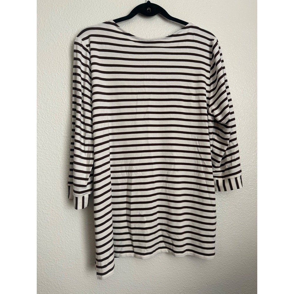 J.Jill Wearever Brown White Striped 3/4 Sleeve Boat Neck Tunic Top Large - Picture 9 of 9